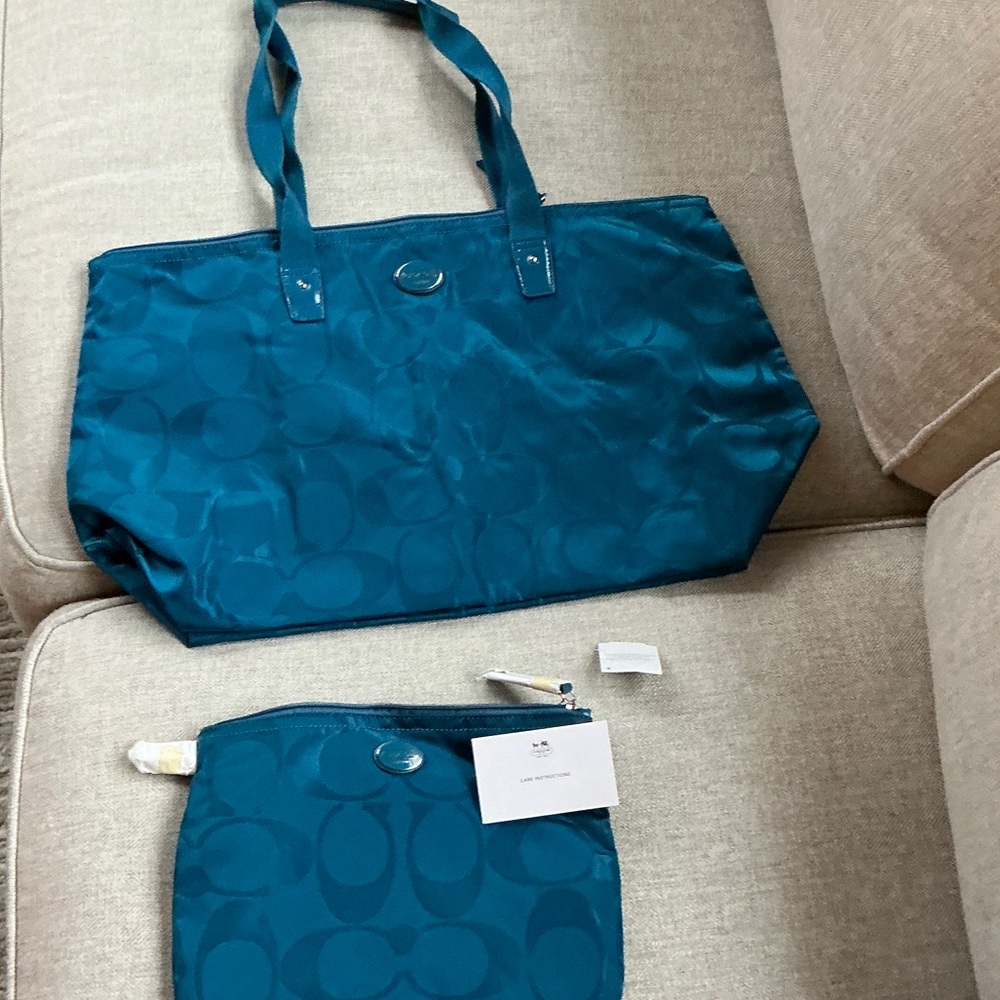 Coach Teal Tote and Pouch Set